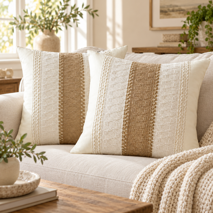 Textured Neutral Woven Stripe Decorative Throw Pillow